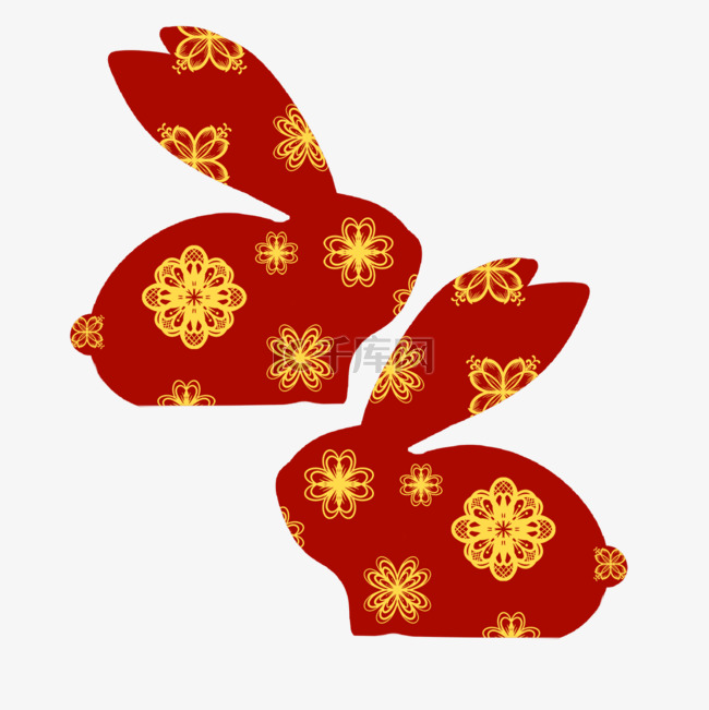 春节兔年中国新年红色剪纸兔子窗