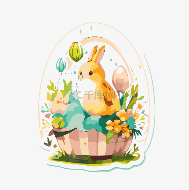 贴纸显示篮子里的复活节兔子剪贴