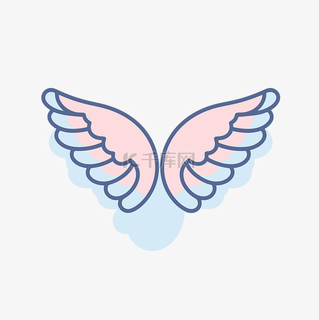轮廓风格的粉色和蓝色天使翅膀图