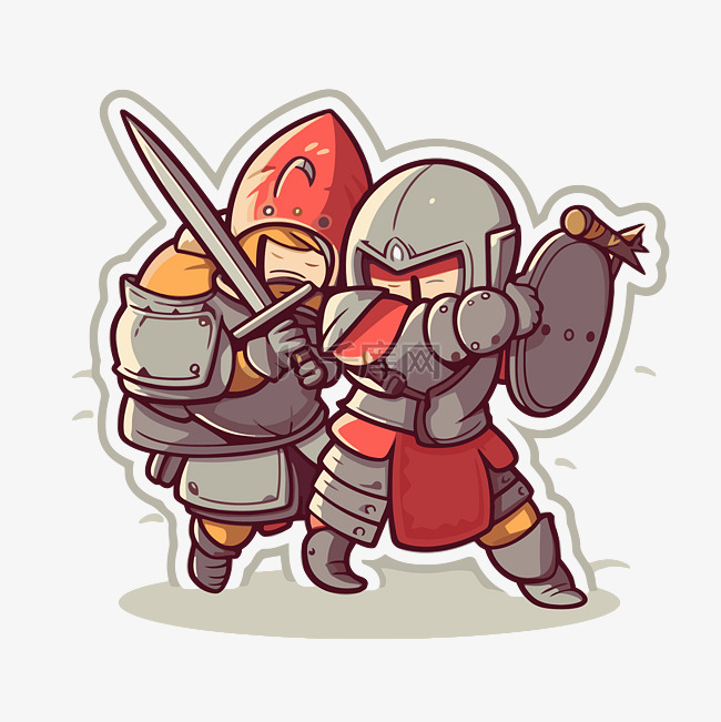 两个骑士为了骑士贴纸而互相争斗