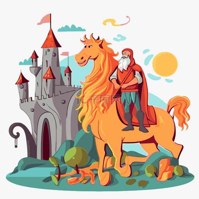 神话剪贴画骑士在幻想城堡卡通附
