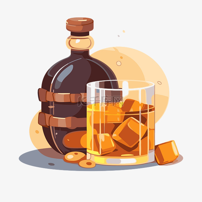 波本威士忌剪贴画威士忌瓶和立方
