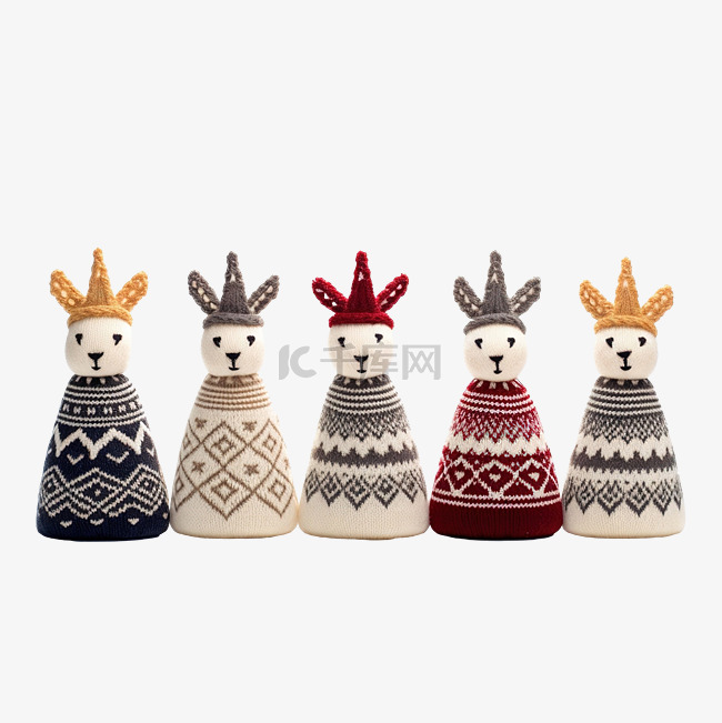 圣诞针织几何装饰，麋鹿和雪人排