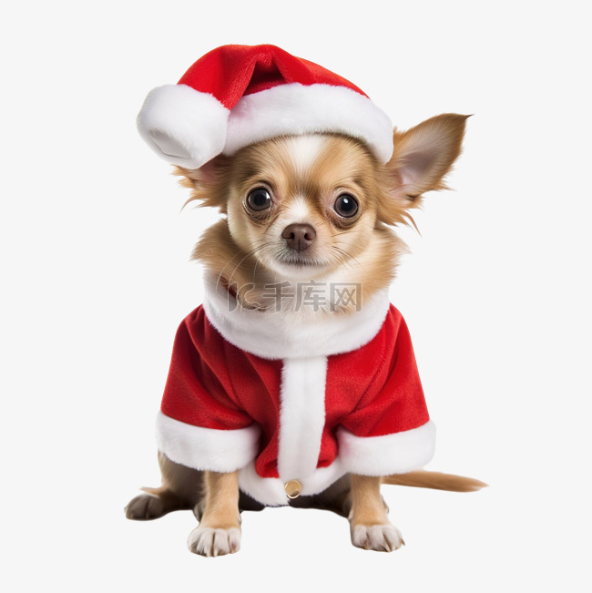 有趣的吉娃娃狗穿着圣诞老人圣诞