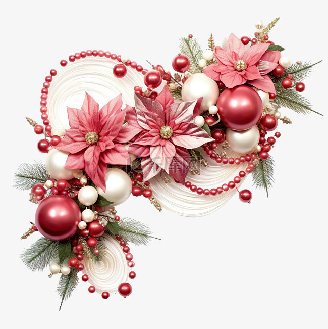 用球和鲜花装饰圣诞节的花环