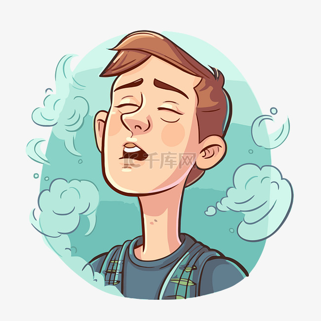 呼吸剪贴画卡通人闻到烟味的空气