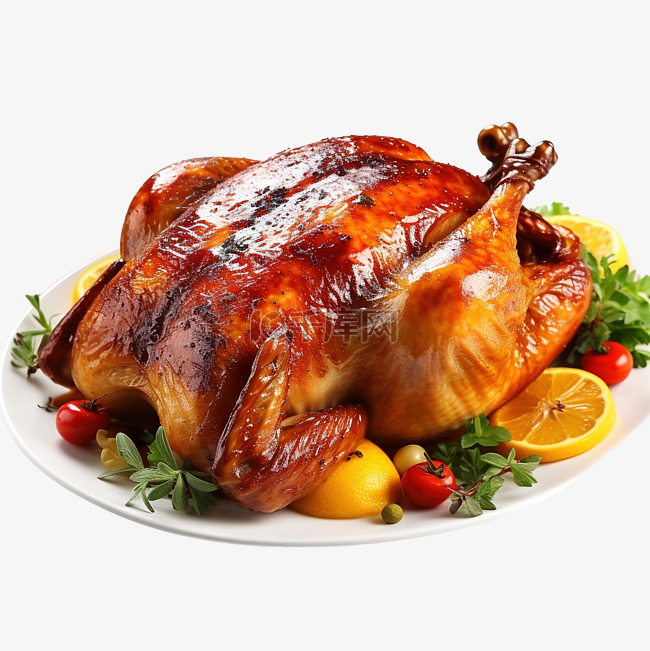 感恩节晚餐上美味的烤鸡，为餐桌
