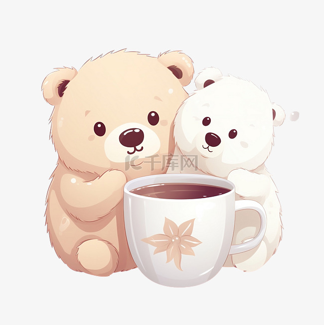 咖啡杯插图中的泰迪熊和白色北极