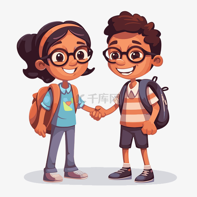 伙伴关系剪贴画卡通一对学生握手 向量素材图片免费下载-千库网