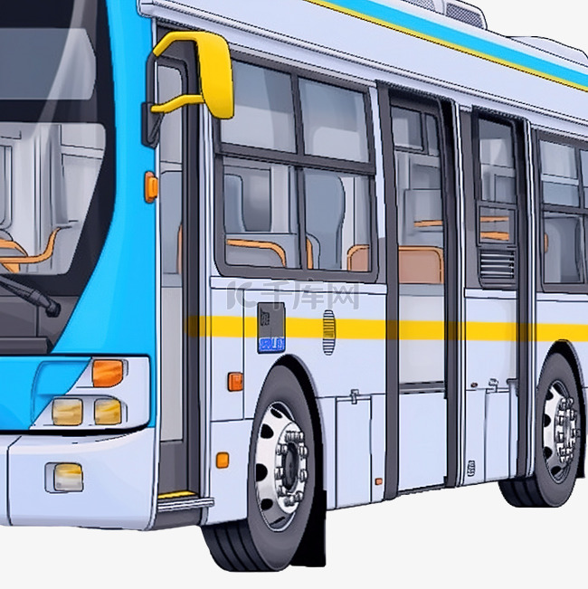 3D渲染泰国城市巴士蓝色白色黄