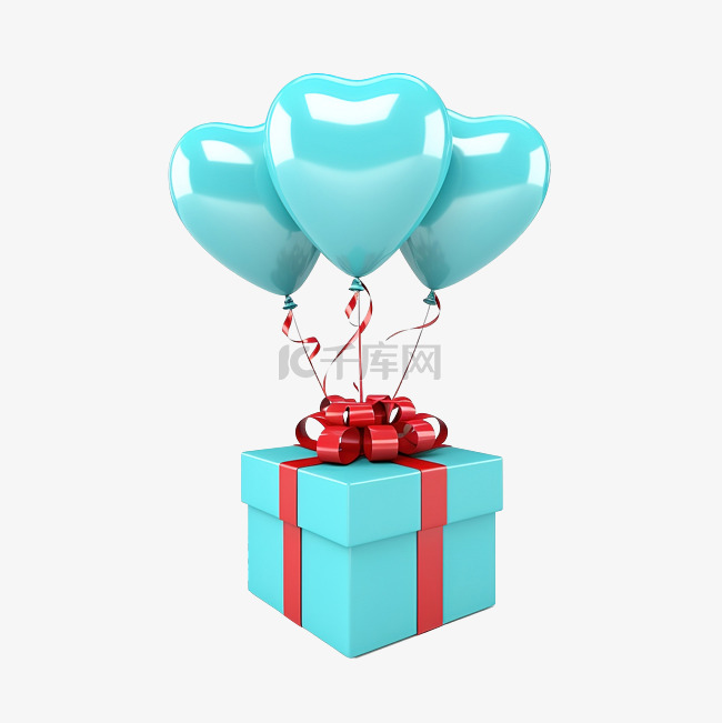 带气球的礼品盒 3d 插图