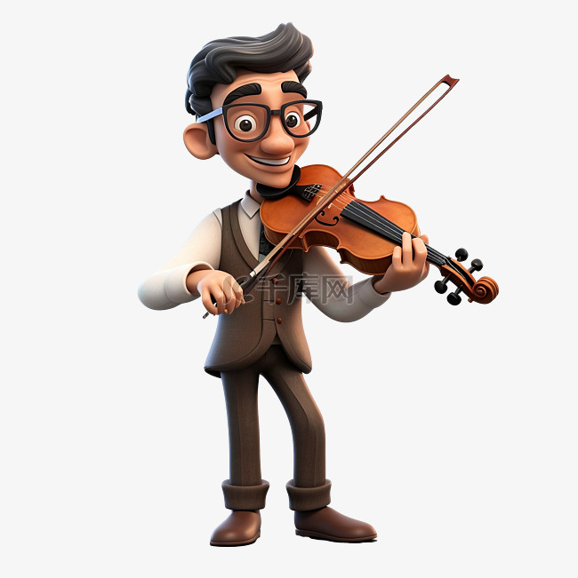 专业小提琴手3D人物插画