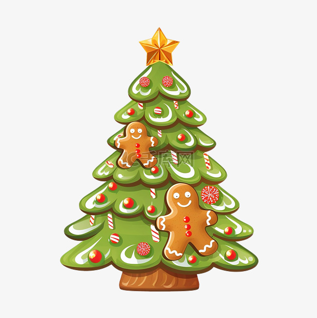 可爱的卡通圣诞姜面包树