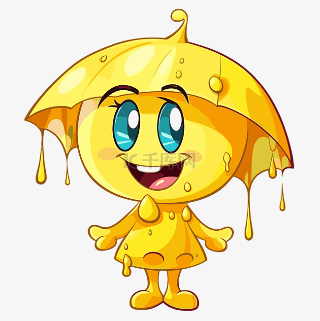 黄色剪贴画 穿着雨衣打着雨伞的