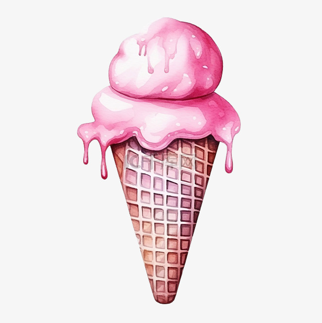 粉色水彩冰淇淋