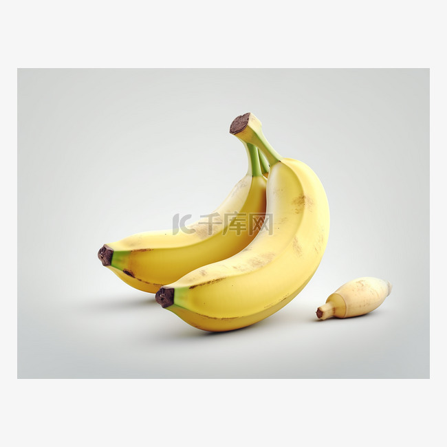 灰色背景 3d 上孤立的成熟香蕉