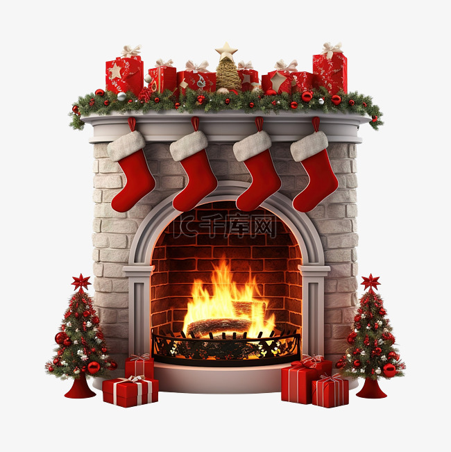 圣诞节壁炉 3d 插图