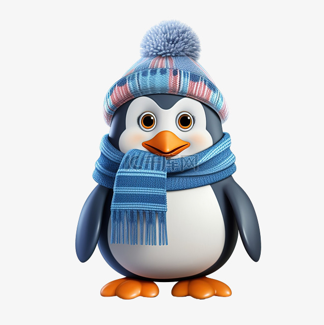 戴着冬帽和围巾的企鹅