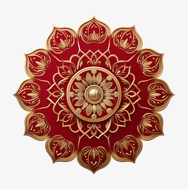 豪华曼陀罗装饰红色和金色圆形边