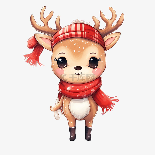 圣诞快乐，可爱的卡哇伊手绘鹿，