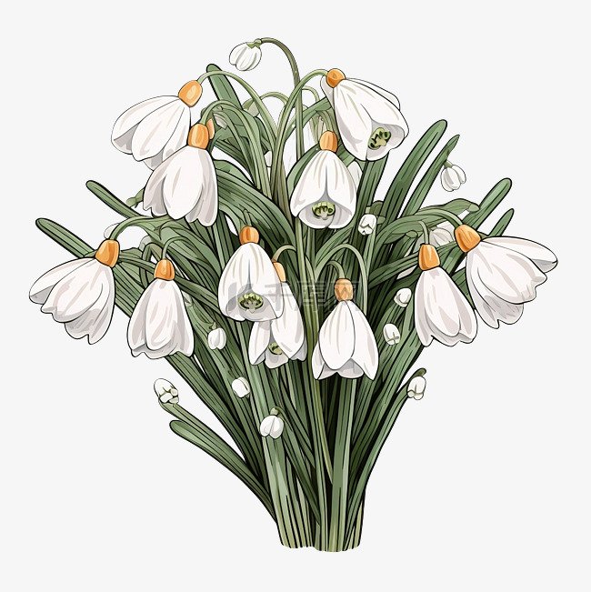 白色的花朵雪花莲插画