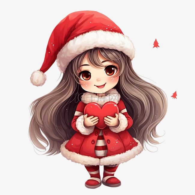 快乐微笑的圣诞老人女孩穿着红色
