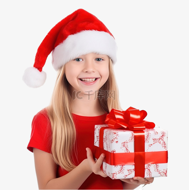 圣诞树上戴着圣诞礼物的美丽女孩