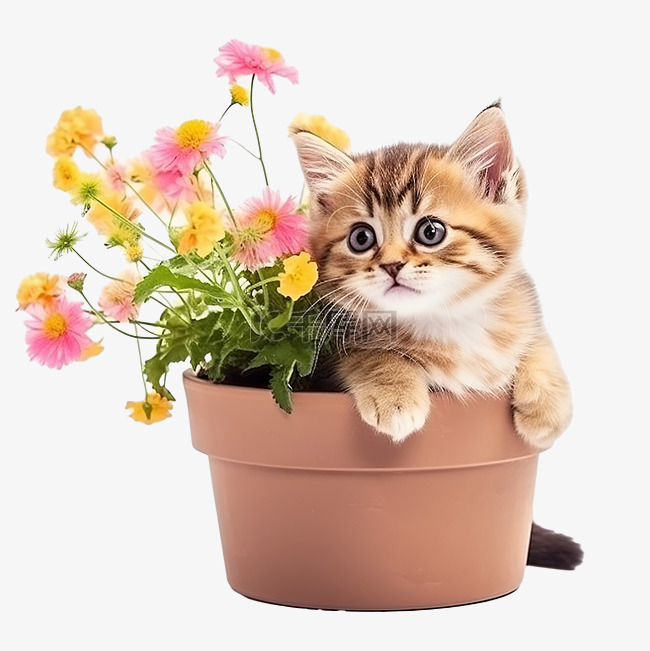 可爱的小猫 可爱的花盆 小猫 