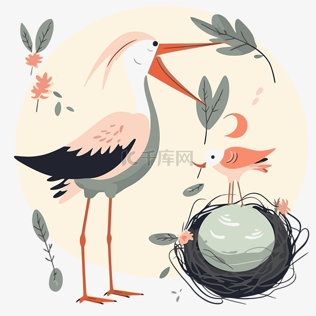 鹳剪贴画鹳和巢与年轻可爱的小鸟