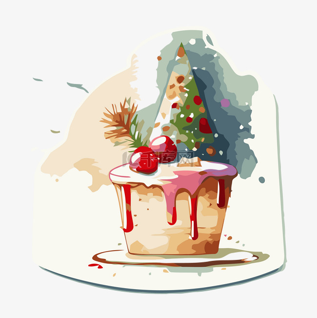 圣诞蛋糕打印贴纸水彩树卡通开花