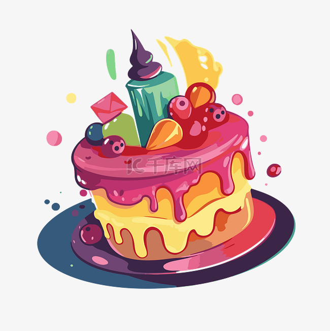 色彩缤纷的蛋糕装饰着水果剪贴画