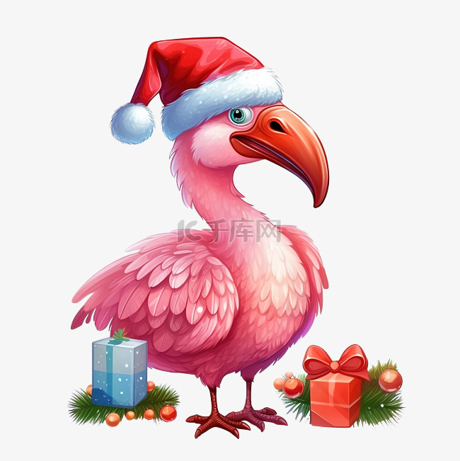 火烈鸟圣诞圣诞老人帽子礼物卡通