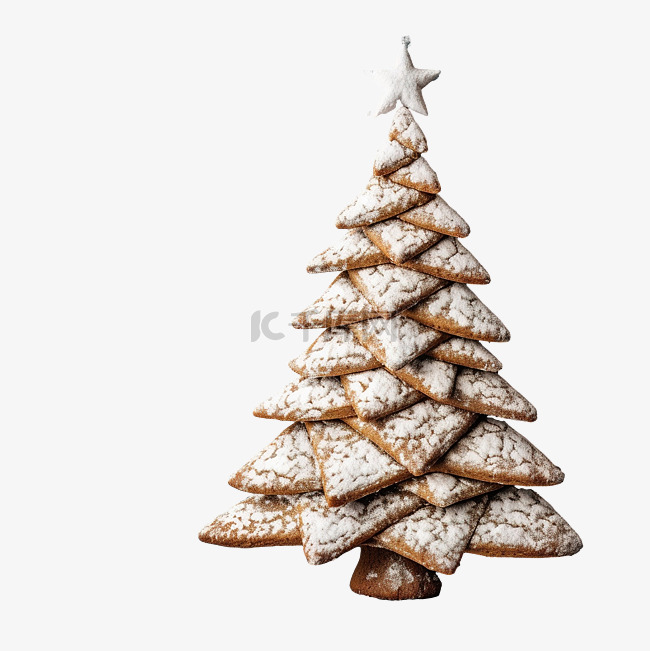 姜饼圣诞树在羊皮纸上撒上糖粉
