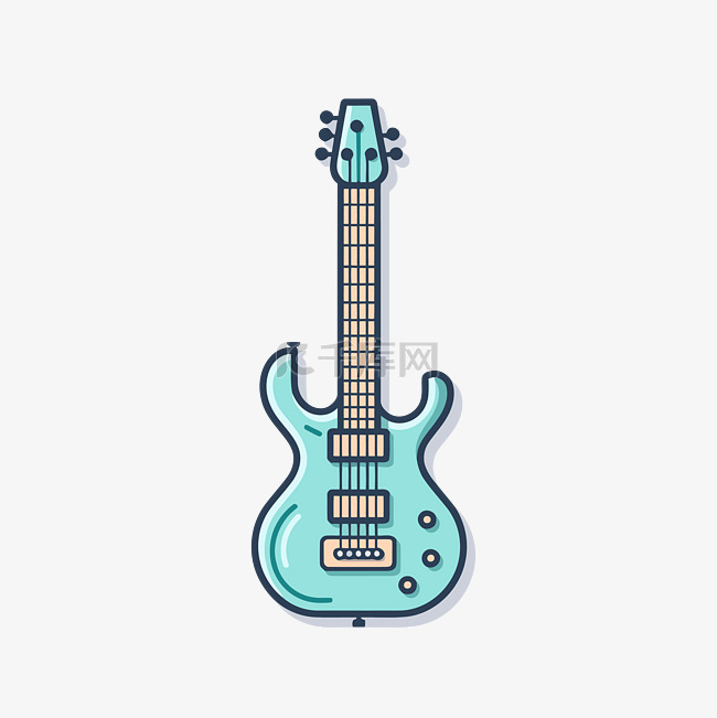 白色背景上的蓝线风格的吉他图标