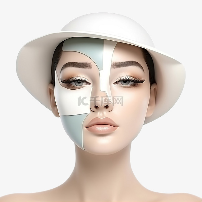 脸部化妆化妆品3D人物插画