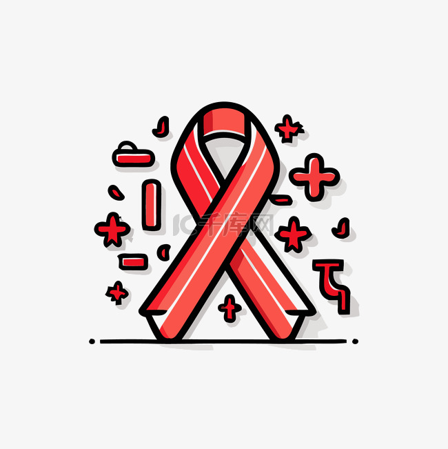 红色艾滋病毒意识丝带矢量线图标
