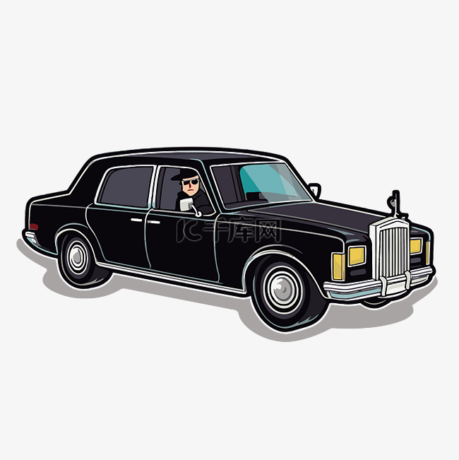 黑色劳斯莱斯豪华轿车的动画卡通