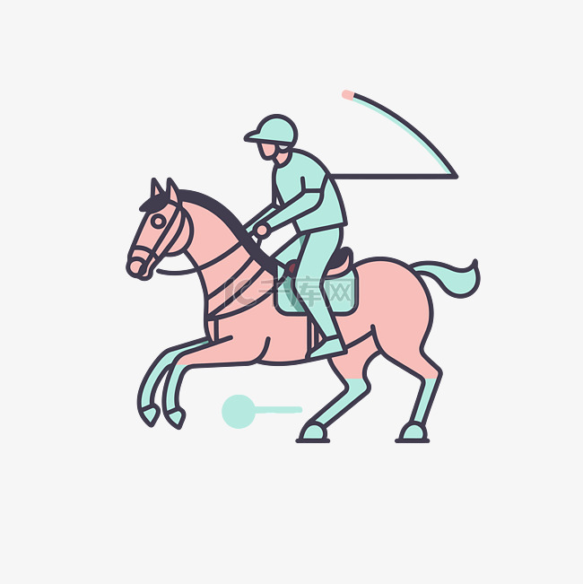 T 恤设计线插图与马球运动员骑