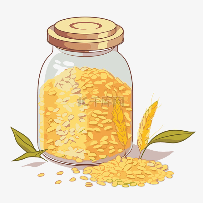 黄色叶子矢量插画卡通玻璃罐中的
