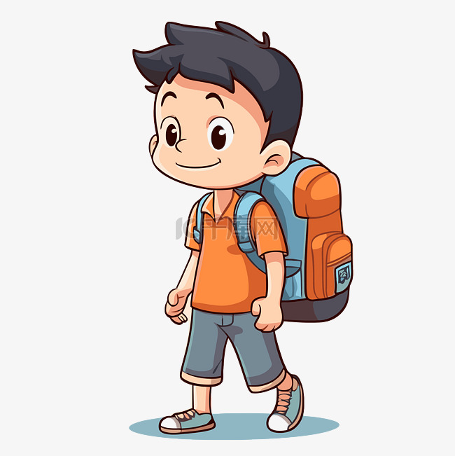 携带剪贴画卡通学校男孩背着背包
