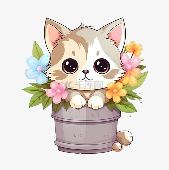 猫 kitty 花 可爱 盆花 猫 可爱