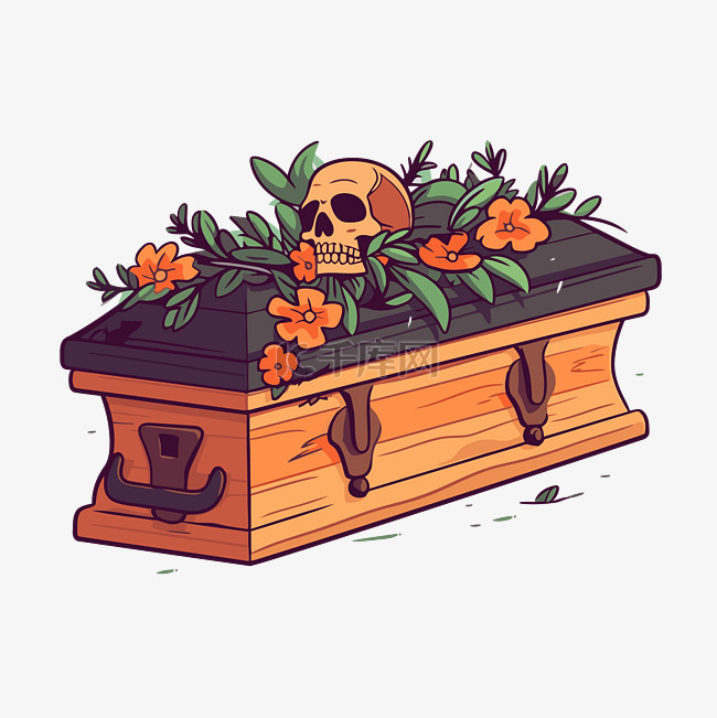 棺材剪贴画 棺材里有鲜花和头骨