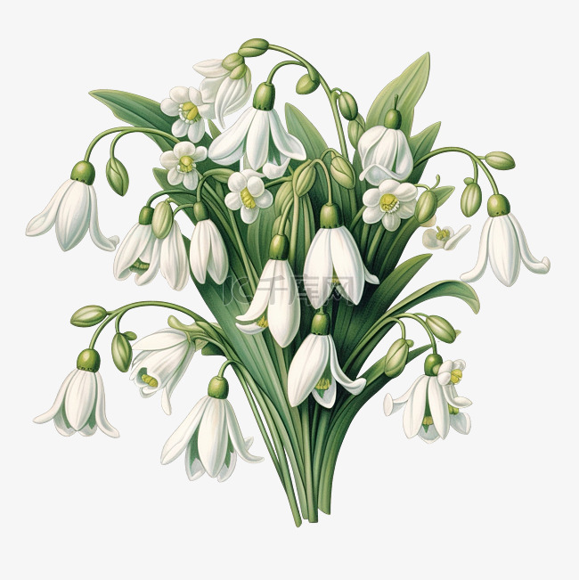 白色的花朵雪花莲插画