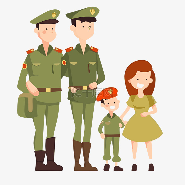 军人家庭剪贴画 士兵卡通家庭插