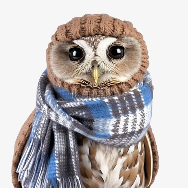 冬天戴着围巾的猫头鹰的肖像