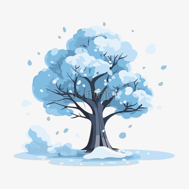 下雪的树剪贴画 卡通下雪的树，