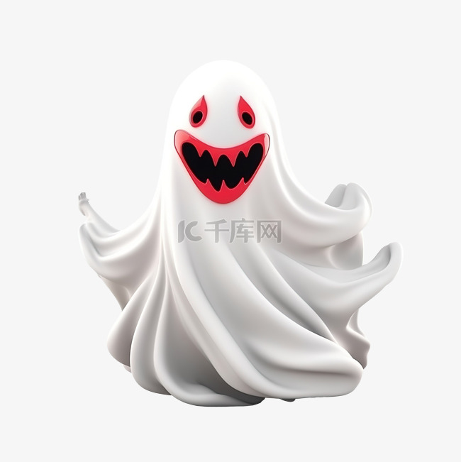 3D 渲染插图可怕的白色幽灵，