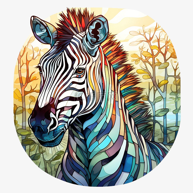 彩色玻璃斑马森林动物艺术人工智