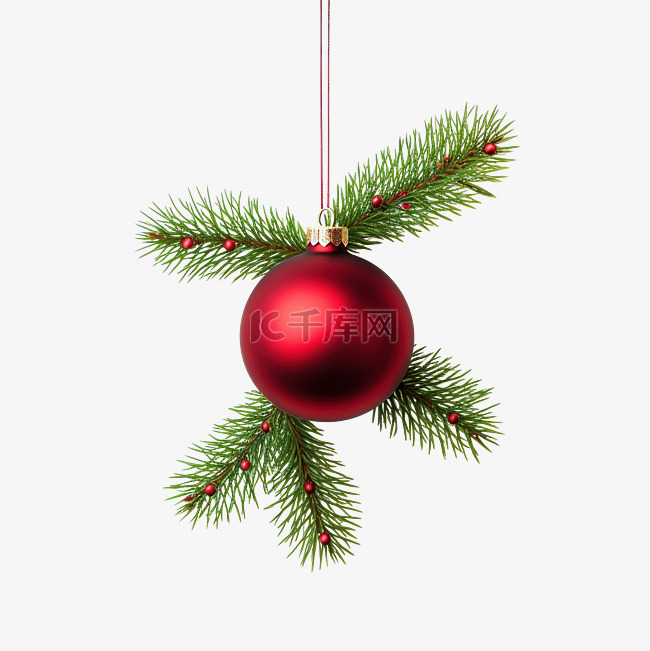 圣诞庆典平躺着松枝和红球装饰