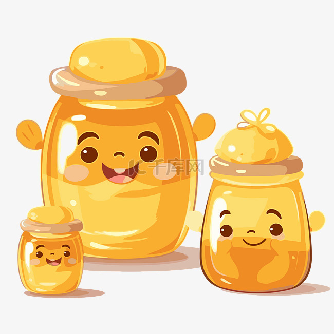 蜂蜜罐剪贴画 3个可爱的卡通蜂